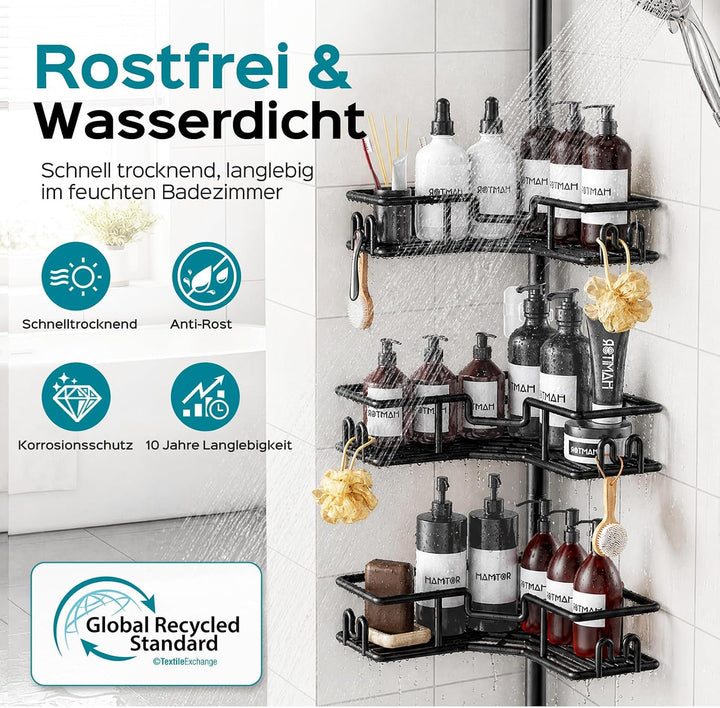 HAMITOR Duschablage Ohne Bohren: Teleskop-Eckregal Bad Ideal Für Kleine Bäder & Mieter – 4stufiges R