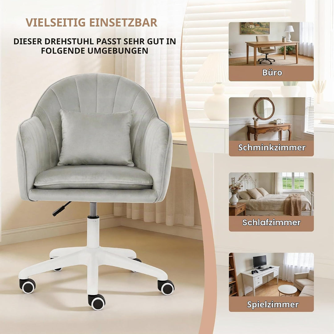 Ergonomischer Bürostuhl, 360° drehbar Höhenverstellbar, SamtStuhl mit Kopfkissen, Homeoffice Stuhl b