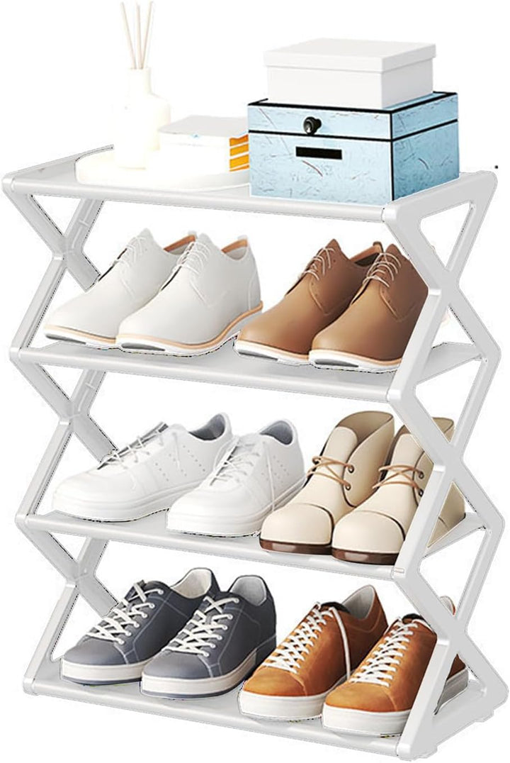 Schuhregal Faltbar, 4 Ebenen, Tragbar, Kunststoff, Weiss, für Flur, Weiss