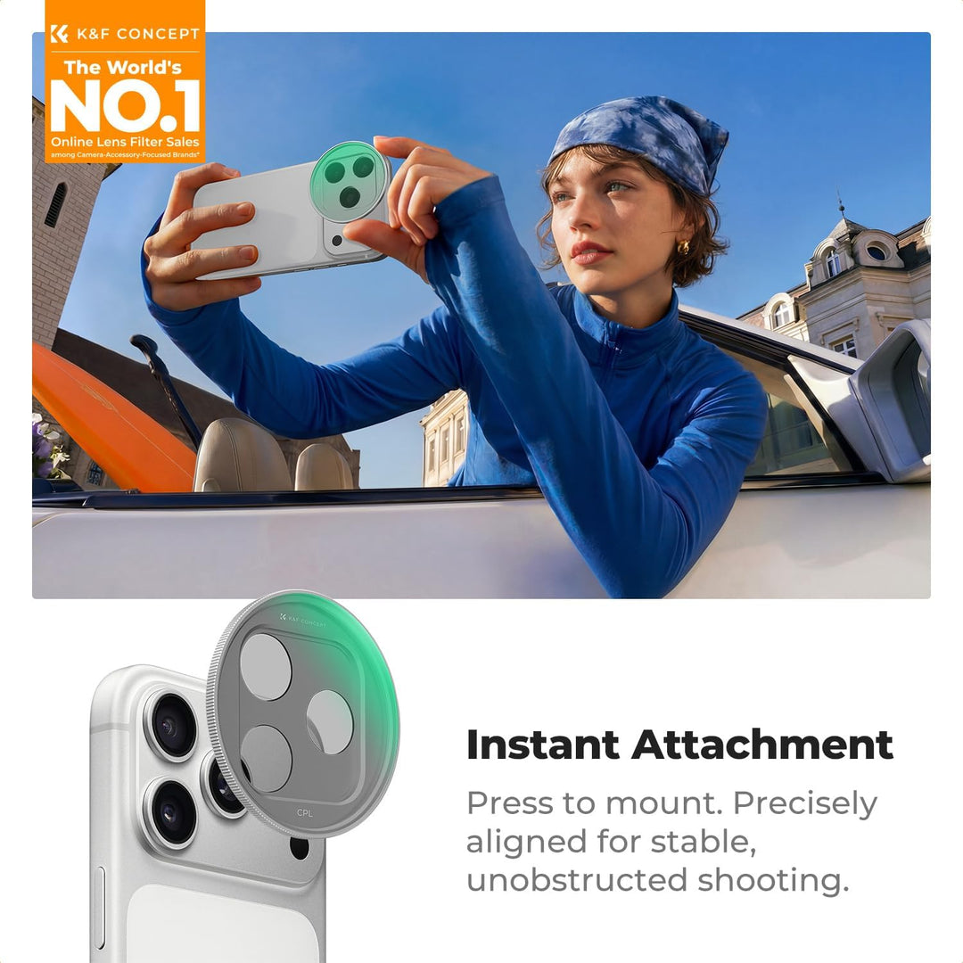 K&F CONCEPT FA301 Snap-On CPL Filter kompatibel mit iPhone 17 Pro Max/17 Pro, 9,5g extrem Leichter P