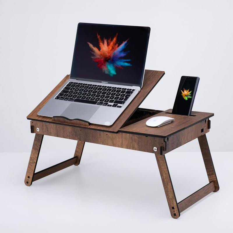 Vigo Wood Laptoptisch, Laptop-Ständer aus Holz für Bett, Verstellbarer Laptop-Schreibtisch und Kniet