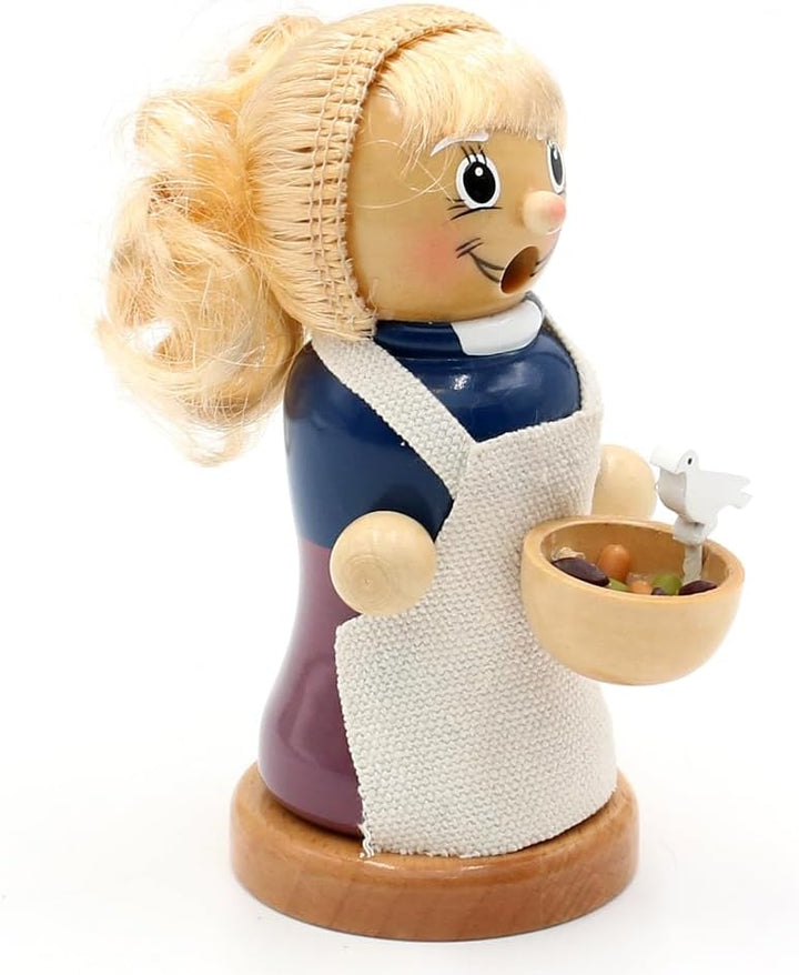 Holz Räuchermann, Räucherfigur, Rauchfigur, Räuchermännchen als Märchenfigur Mädchen mit Linsen und