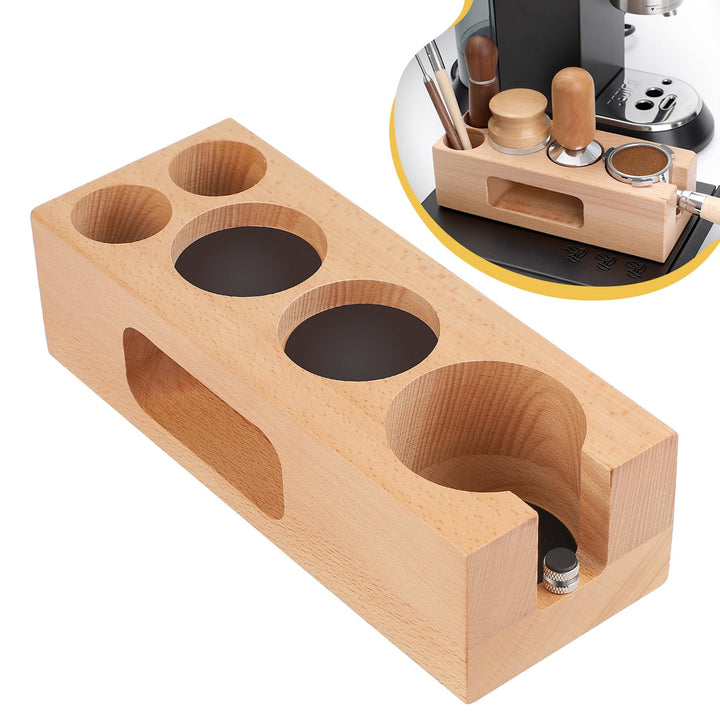 efuturetime Tamper Station 58mm Tamperstation Holz Coffee Abklopfbehälter Wooden, Andrückstation für