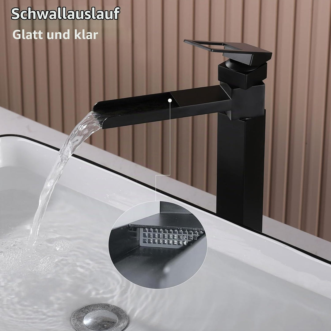 SHANFO Waschtischarmatur Hoch, Wasserhahn Bad Wasserfall, 360° Schwenkbar Mischbatterie Waschtisch,