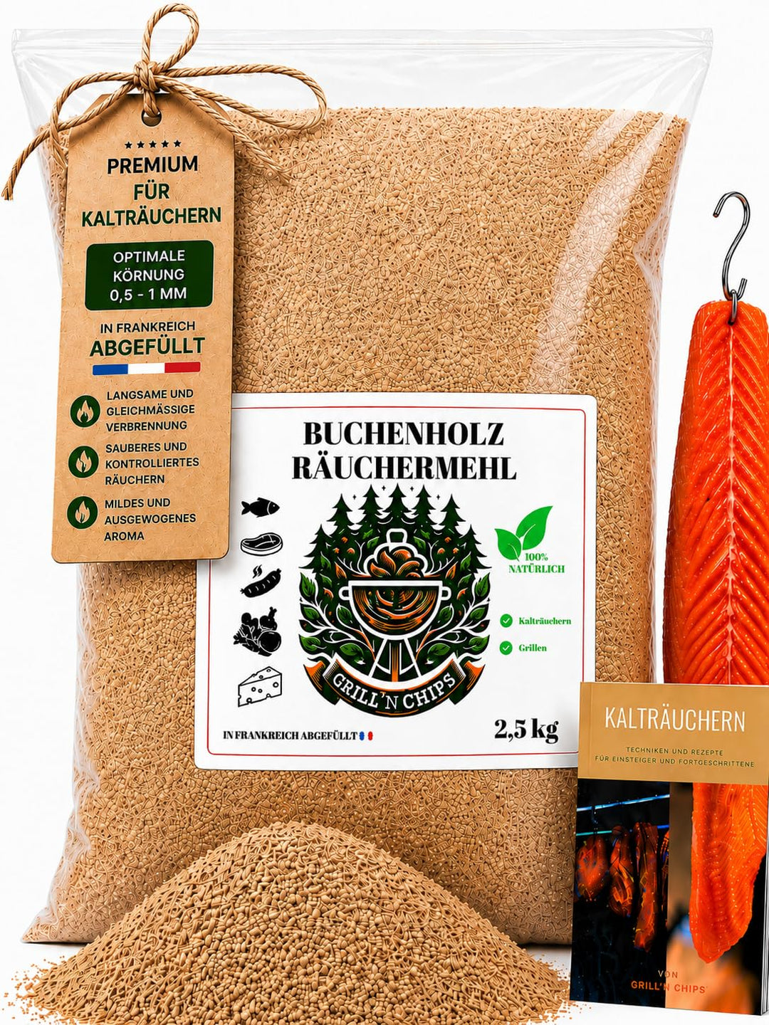 Premium Räuchermehl Buche 2,5 kg – 100% natürlich–Feine Buchenspäne (0,5 mm-1 mm) für Kalträuchern &