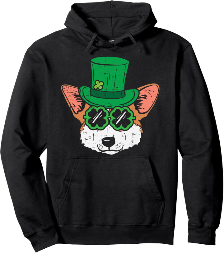 Leprechaun Corgi Clover Glasses St Patricks Day Dog Gift Pullover Hoodie