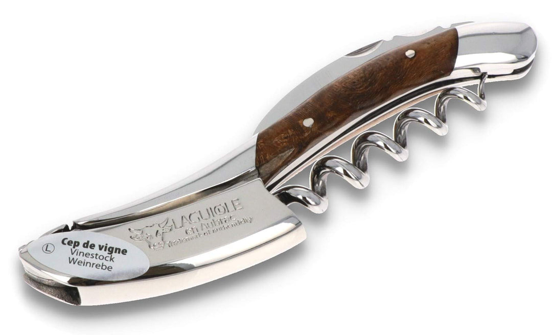 Laguiole en Aubrac Kellnermesser - Griff Weinrebe Weinstock - Edelstahl glänzend - Weinöffner Frankr