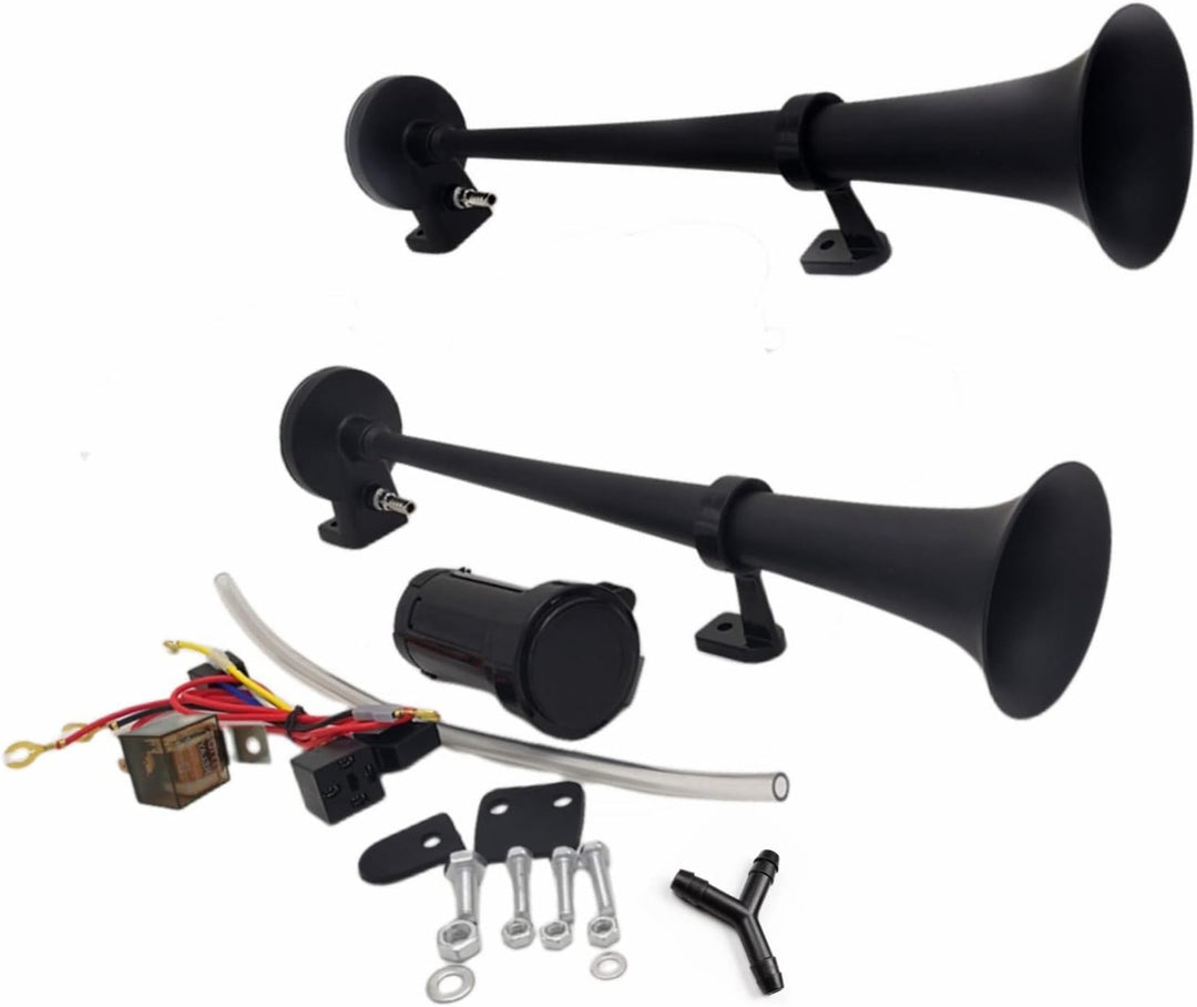 YIYIDA Lufthupe Auto Hupe Car Horn 24V LKW Hupe Doppelrohr Zink Chrom elektrische Hupe schwarz 170db