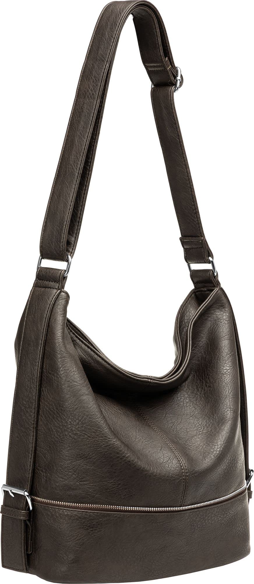 Caspar TS732 grosse Damen XL Umhängetasche Dunkelbraun, Dunkelbraun