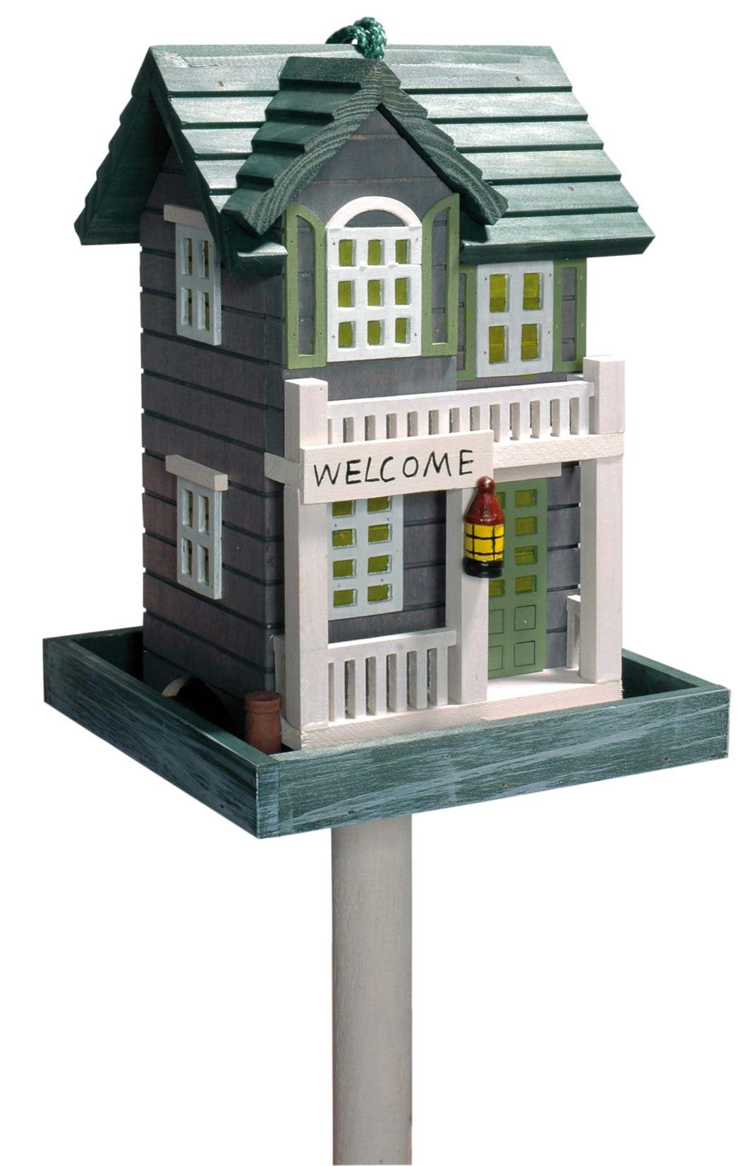 dobar 25303FSC Buntes Vogelfutterhaus "Welcome" - Vogelhaus inklusive Ständer Western Style - Kleine