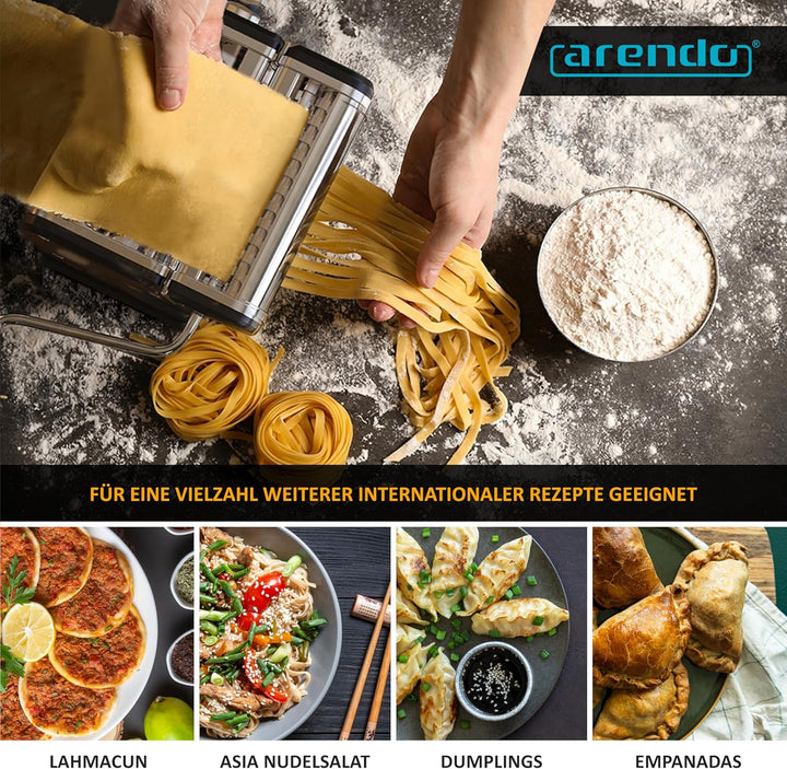 Arendo - Nudelmaschine Pasta Maker – Edelstahl – Nudelpresse – 7 einstellbare Stärken - manuell - Du