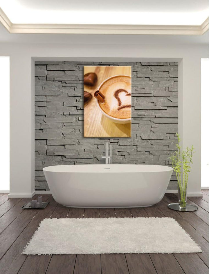 Pixxprint Kaffee Coffee Herz aus Schaum Cappucino, Format: 100x70 auf Leinwand, 100x70