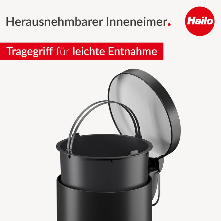Hailo Selekta by runder Tretmülleimer mit Soft Close Deckel - 5L Fassungsvermögen - herausnehmbarer