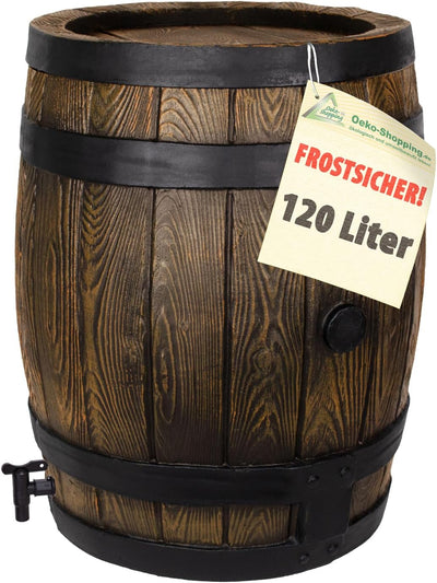 Regentonne EICHENFASS FASS 120l HOLZOPTIK FROSTSICHERES Regenfass mit Deckel und Wasserhahn, nicht n