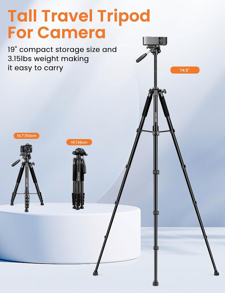 JOILCAN Kamerastativ für Canon Nikon, DSLR-Stativ, Kamerastativ mit Universal-Handyhalterung 74.5inc