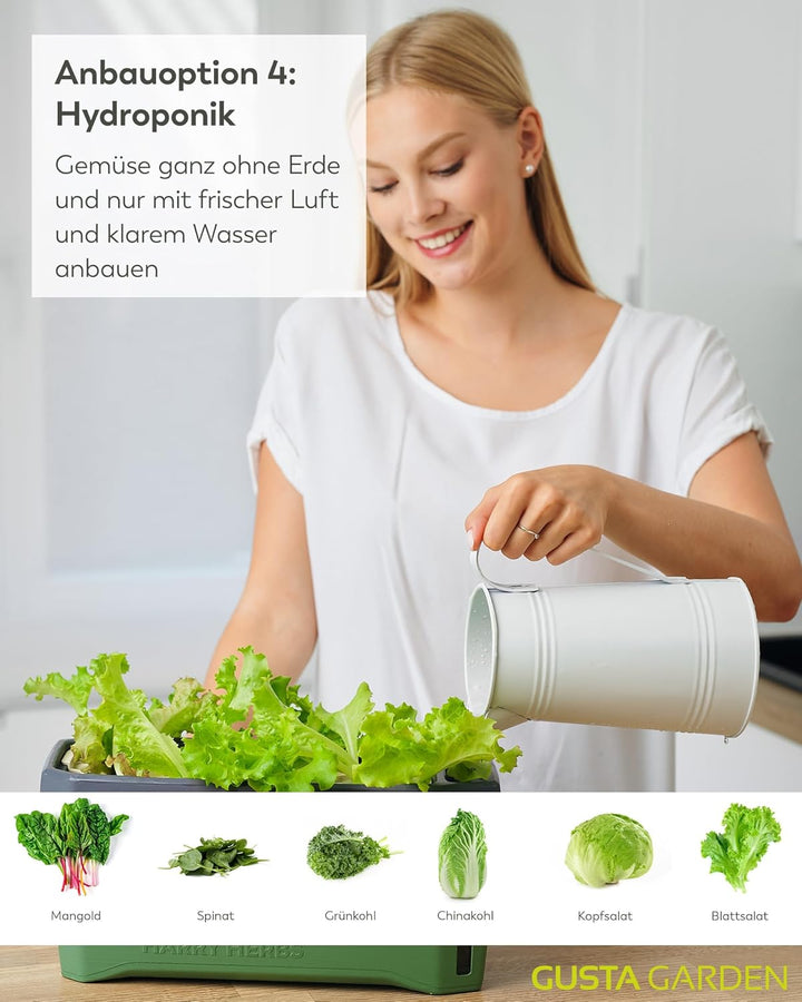 Harry Herbs - 4 in 1 Kräutertopf - Anzucht - Microgreens - Hydroponik - integriertes Wasserreservoir