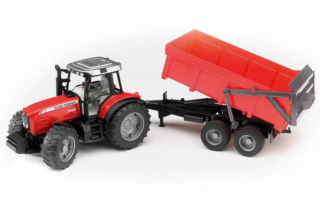 bruder 02045 - Massey Ferguson 7480 mit Wannenkippanhänger - 1:16 Traktor Trecker Schlepper Kippanhä