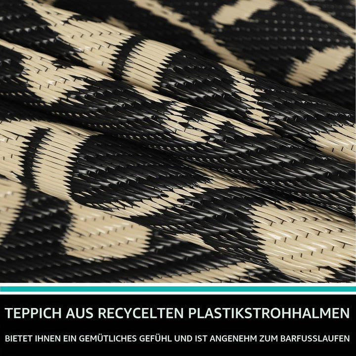 Capslpad Rund Aussenterrasse Teppich ∅300cm Wende Picknickmatte Wasserdichter Kunststoff-Strohteppic