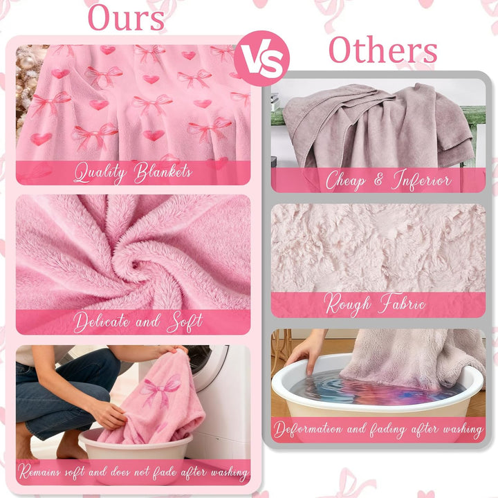 Rosa Schleife Flauschig Kuscheldecke, Decke Aesthetic mit Schleifen und Herzen, Kuscheldecke 130x150