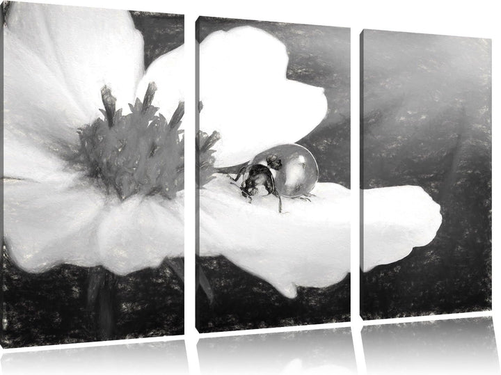 Pixxprint Marienkäfer auf Einer Blume / 3-Teilig/Gesamtmass 120cm Leinwandbild bespannt auf Holzrahm