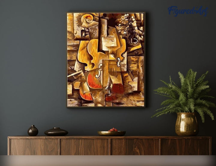 Figured'Art Malen Nach Zahlen Erwachsene Mit Rahmen Picasso Violine und Trauben - Paint by Numbers B