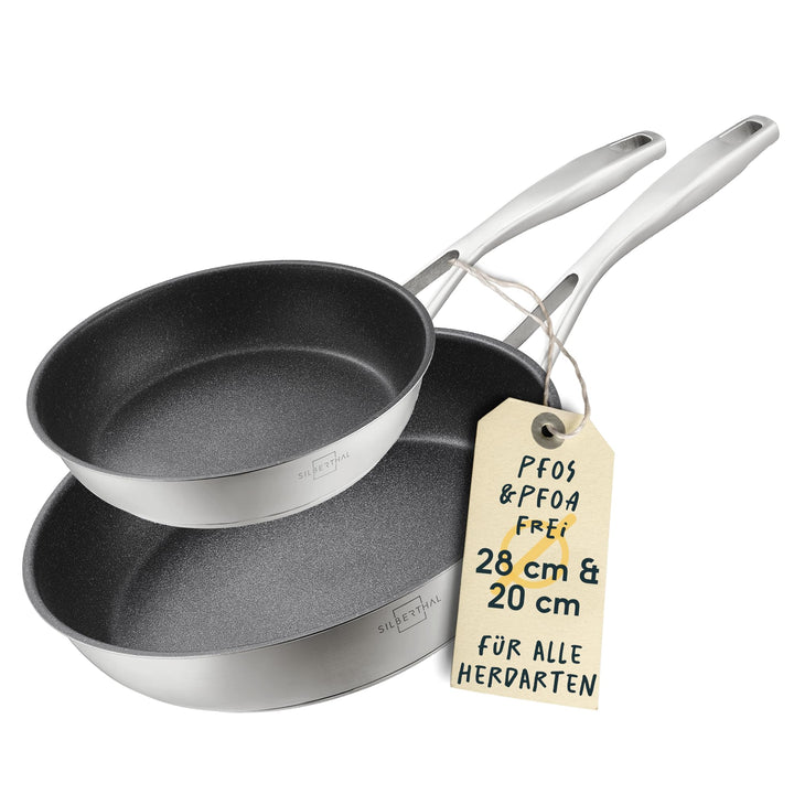 SILBERTHAL Induktion Pfannen Set - Bratpfannen 2er Set - Induktionsgeeignet - 28cm &amp; 20cm - Edelstah