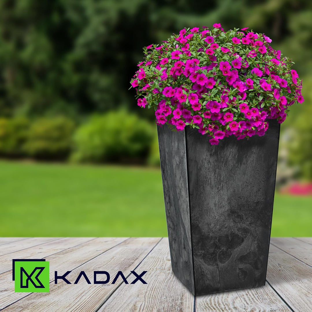 KADAX Pflanzkübel mit Innentopf, Höhe 36cm, Beton schwarz – Wetterfester Blumentopf für Innen &amp; Auss