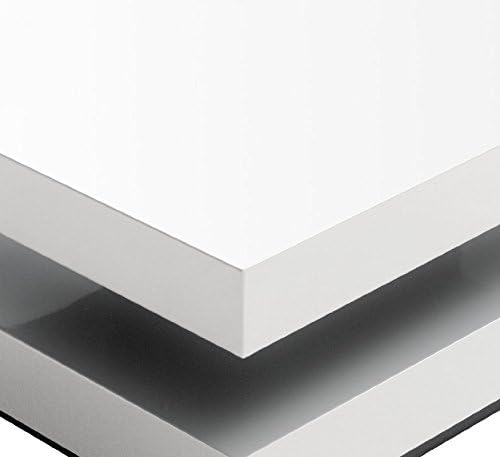 Robas Lund Couchtisch Wohnzimmertisch Weiss Hochglanz drehbar 360°, Hugo BxHxT 75 x 30 x 75 cm