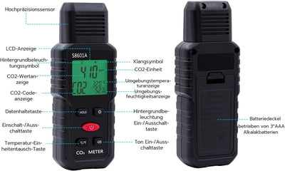 Mcbazel 3-in-1 Luftqualitätsmonitor, CO2-Detektor, Temperatur- und Feuchtigkeitsmesser, CO₂-Infrarot