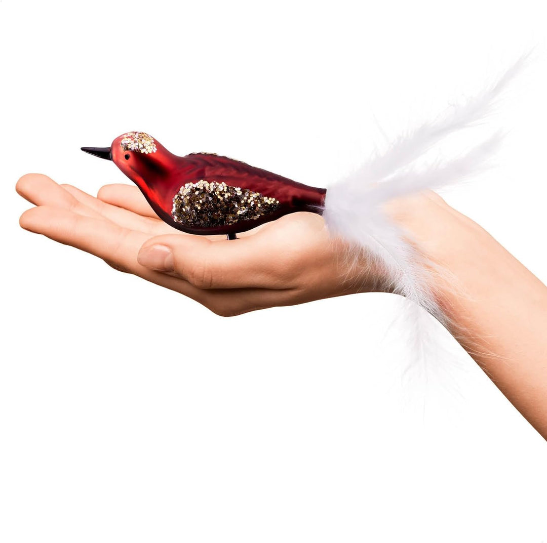 com-four® 6X Vogel auf Clip - glänzende Vögel mit Langen, weissen Schwanzfedern - Zierschmuck für di
