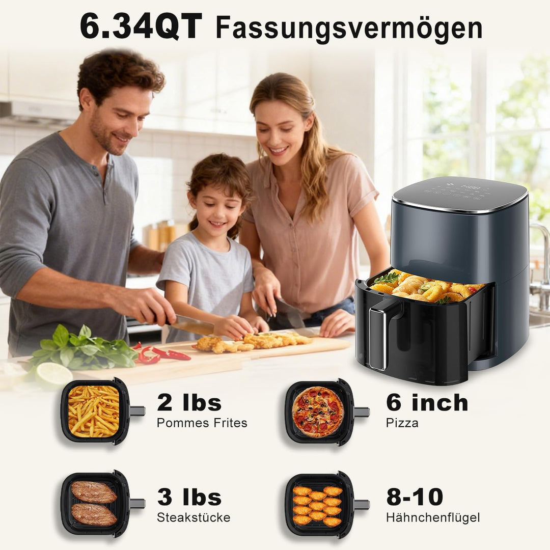 DUMOS Air Fryer 6QT with Window Square Airfryer Oven 12-in-1 for Family 400°F Rapid Air Crispy Techn