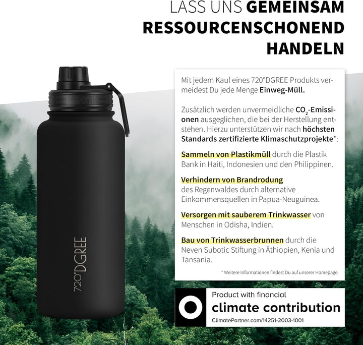 720°DGREE Edelstahl Thermo Trinkflasche 950ml “noLimit” +Früchtebehälter - Auslaufsicher, Kohlensäur