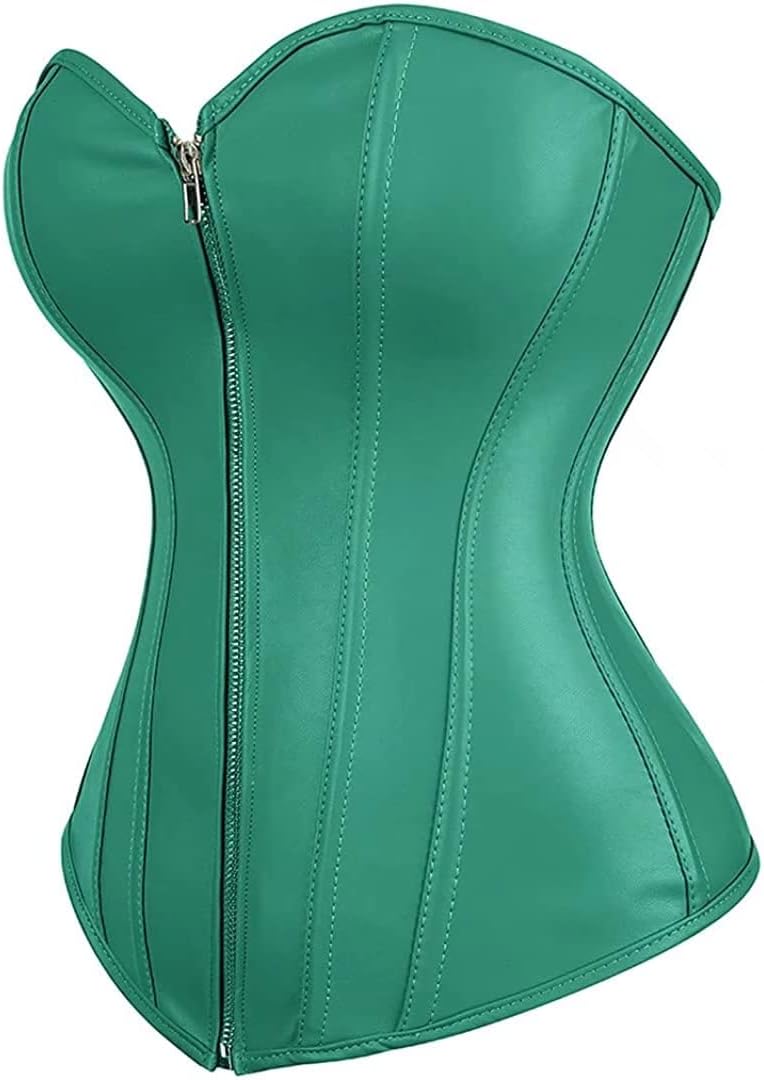Josamogre Leder Korsett Top Damen Corsage Reissverschluss Sexy 6XL Grün, 6XL Grün