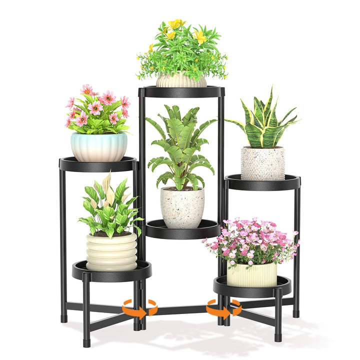 Blumenständer Pflanzenständer Pflanzenregal Outdoor Indoor Schwarz | 6-Stufiger Metall Mehrstöckig P