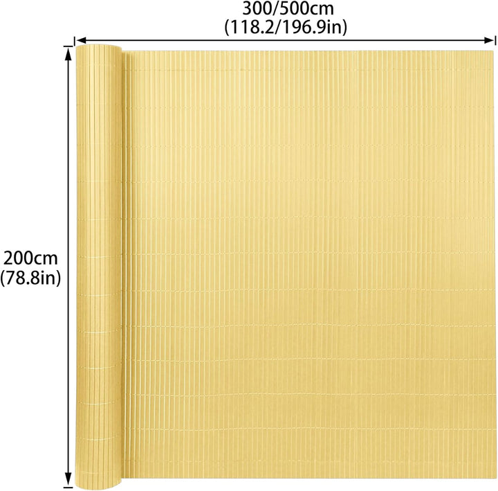 PVC Sichtschutzmatte Sichtschutzzaun 200x300CM, Bambus, Outdoor Sichtschutz mit verstärkten Lamellen