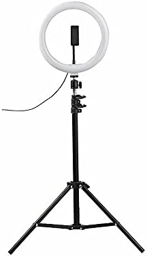 Somikon Handy Stativ mit Licht: LED-Ringlicht, Handy-Halter, Stativ, Fernauslöser, Ø 10" / 25 cm (Li