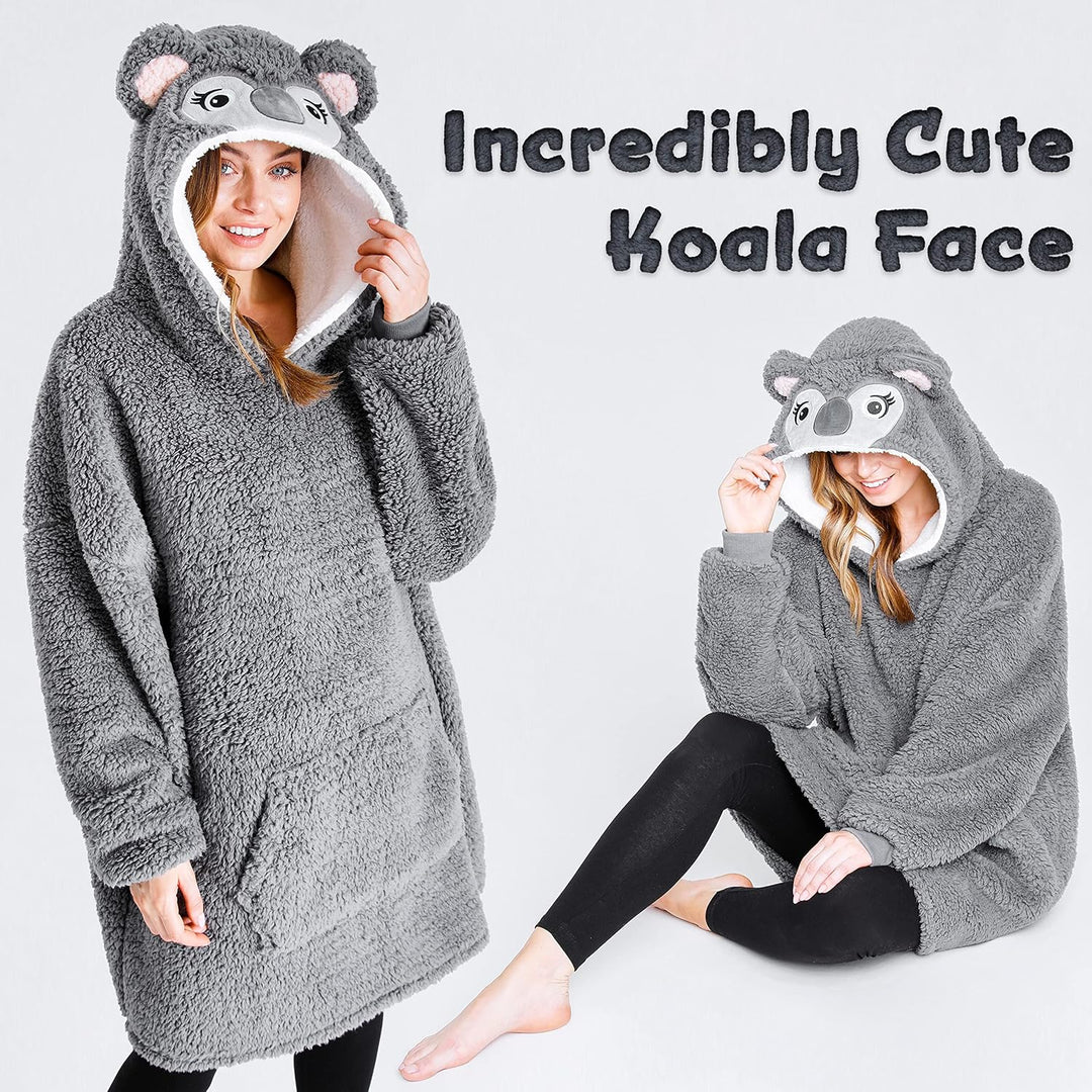 CityComfort Übergrösse Kapuzenpullover Decke mit Ärmeln Blanket Hoodie Decke Oversized Grauer Koala,