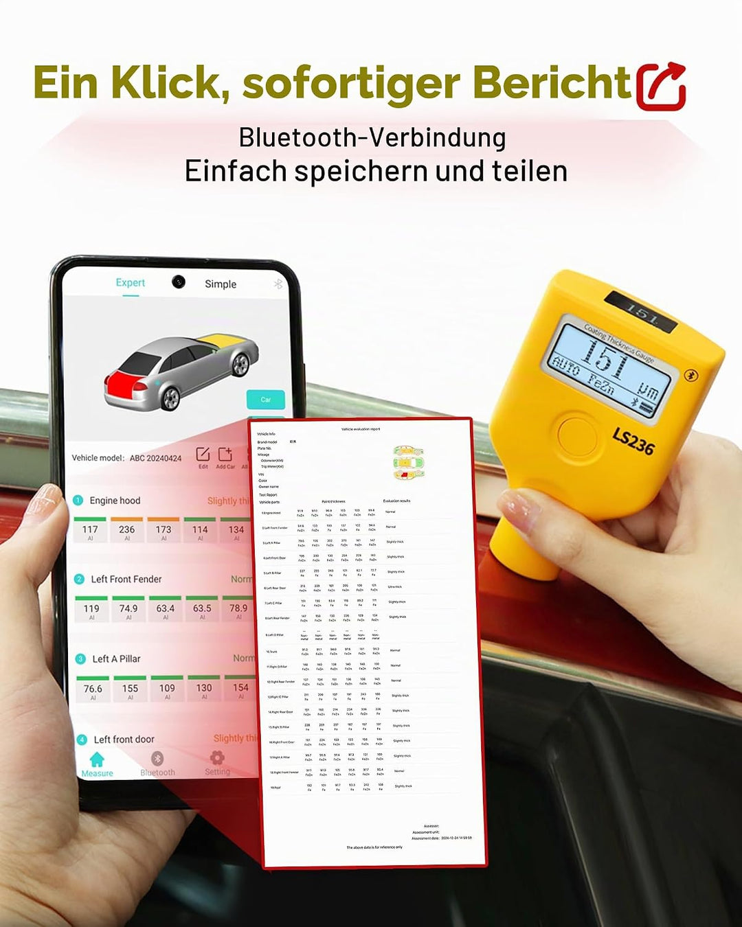 Coating Dikte Meting Lackmessgerät Auto LS-236, Dual-Display mit Leserotation 0,0-3500 μm, für Eisen