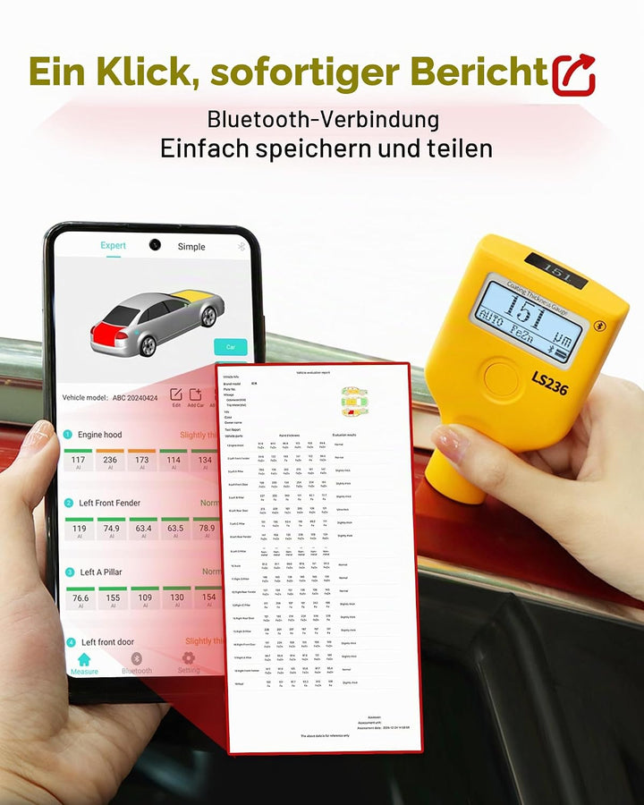 Coating Dikte Meting Lackmessgerät Auto LS-236, Dual-Display mit Leserotation 0,0-3500 μm, für Eisen