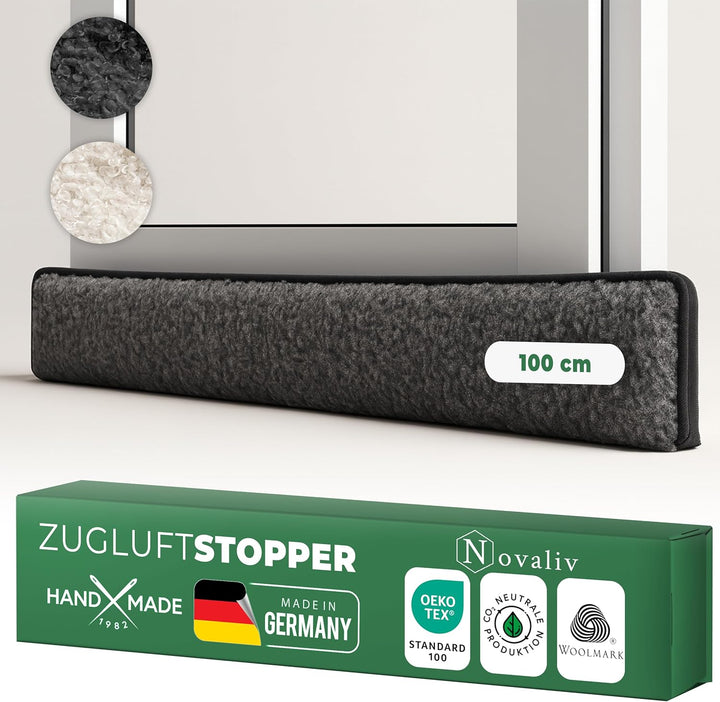 Zugluftstopper für Türen 100cm Anthrazit Schurwolle – stoppt Zugluft & Kälte, dämpft Lärm/Staub/Lich
