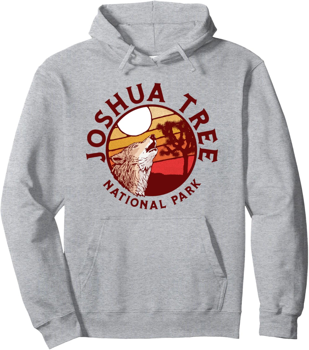 Joshua Tree Coyote Howling Retro Outdoor Graphic Art Pullover Hoodie