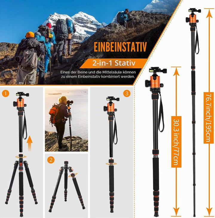 Victiv 205cm Professionelles Kamera Stativ, Aluminiumlegierung Reisestativ Stativ mit 360° Kugelkopf