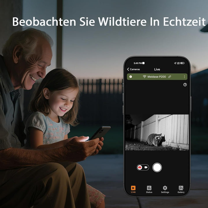 Meidase P200 Wildkamera WLAN mit App 48MP H.264 1296P, 27m Infrarot Nachtsicht Bewegungsmelder Wildt