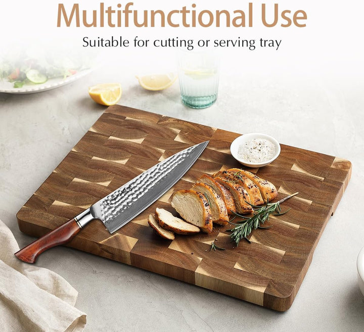 HEZHEN Akazienholz Hackbretter, Hirnholz Schneidebrett,Servierbrett, Rutschfesten Füssen,Eingebauten