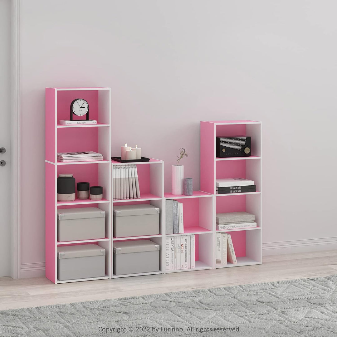 Furinno Luder Bücherregal 2-stöckig Rosa Weiss Weiss/Rosa 23.7(D) x 39.5(W) x 53.9(H) cm, Weiss/Rosa