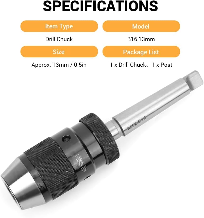 BORDSTRACT Schlüsselloses Bohrfutter, B16 13MM Schlüssellose Drehmaschine Super Heavy Duty Bohrer, B