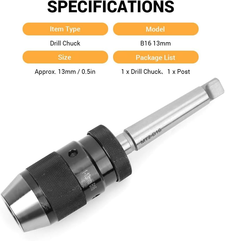 BORDSTRACT Schlüsselloses Bohrfutter, B16 13MM Schlüssellose Drehmaschine Super Heavy Duty Bohrer, B