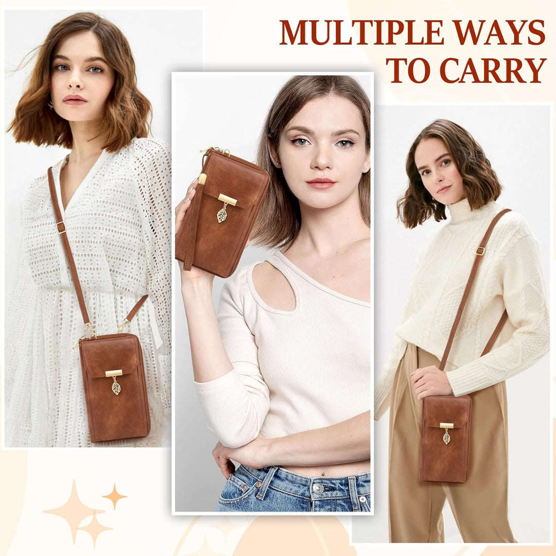 VOBUKE Handytasche mit Geldbörse zum Umhängen RFID Schutz Handy Tasche Damen Umhänge Leder Kleine Ha