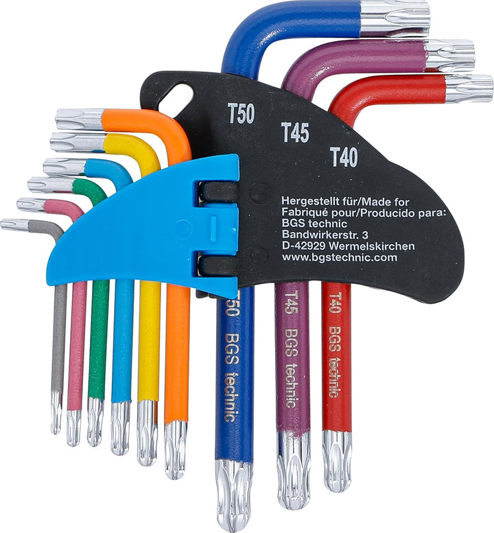 BGS 74466 | Winkelschlüssel-Satz | Multicolour | kurz | T-Profil (für Torx) mit Kugelkopf T10 - T50