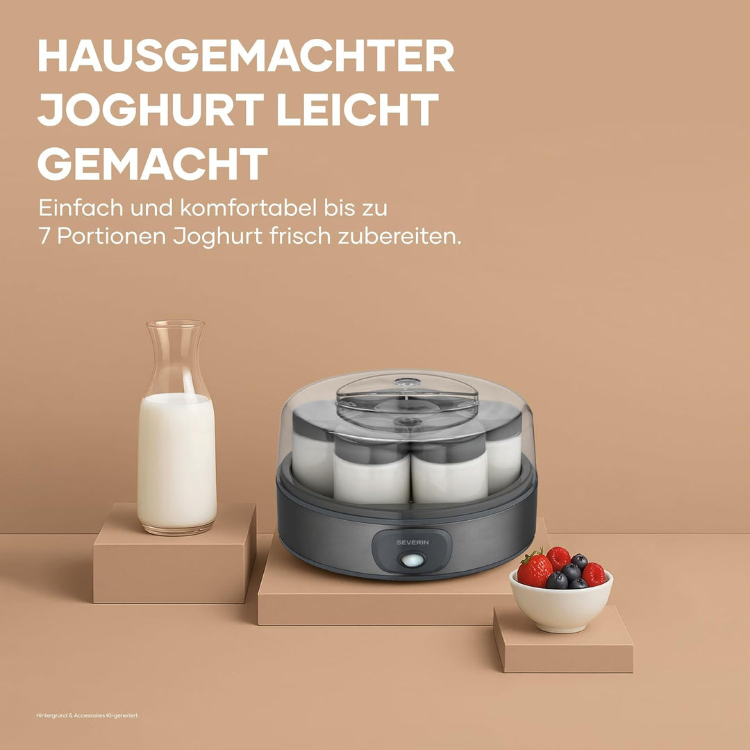 Severin Joghurtbereiter, griechischer Art, inkl. 7 Joghurtgläser á 150ml für 1L selbstgemachten Jogh